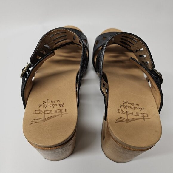 Dankso Oralee Black Leather Cut Out Wood Platform Sandals Boho Chic 39/8.5-9 - Picture 8 of 11